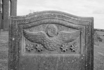 View of gravestone commemorating Ann Sturrock 1791 in the churchyard of Monikie Parish Church.