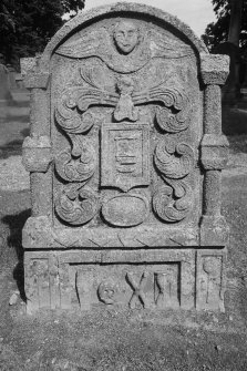 View of gravestone commemorating Marjory Kidd 1775 in the churchyard of Inverarity Church.