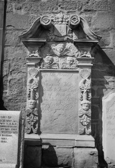 View of mural monument to Margaret Walls 1739 in St Michael's Churchyard, Dumfries.