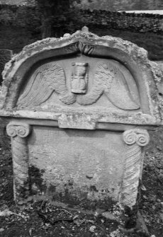 View of gravestone commemorating James Borrowar 1710 in the churchyard of Newlands Old Kirk.