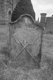 View of headstone commemorating Thomas Freebairn, 1763, in the churchyard of Earlston Parish Church.