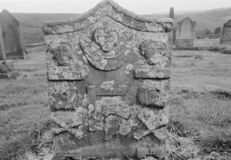 View of gravestone in the churchyard of Oldhamstocks Parish Church.