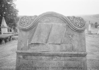 Detail of gravestone commemorating Elizabeth Nisbet, 1827, in the churchyard of Oldhamstocks Parish Church.