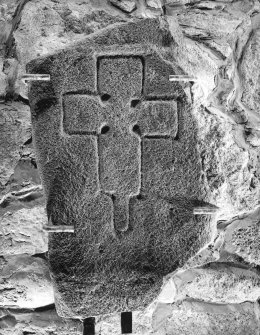 Photograph of cross-incised stone, now in St Machar's Cathedral.