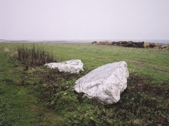 View from east: The recumbent stone with the west flanker beyond