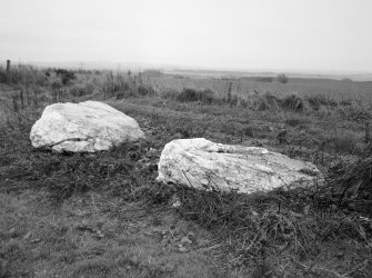 View from west-north-west: the recumbent stone with the west flanker to the right