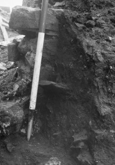 Excavation photograph : midden (9) on north side of wall (8).