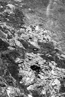 Roofed shieling hut.