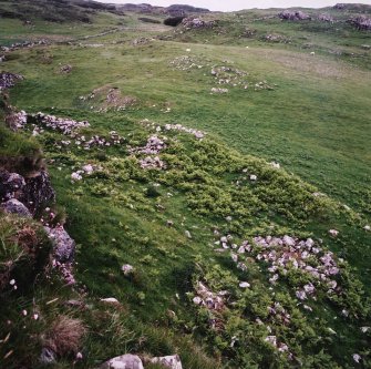 Muck, Caisteal an Duin Bhain. Buildings and huts (NM 4217 7867) and buildings (NM 4215 7870). View from SE.