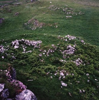 Muck, Caisteal an Duin Bhain. Buildings and huts (NM 4217 7867) and buildings (NM 4215 7870). View from S.