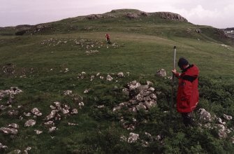 Muck, Caisteal an Duin Bhain. Buildings and huts (NM 4217 7867) and buildings (NM 4215 7870). View from SE.