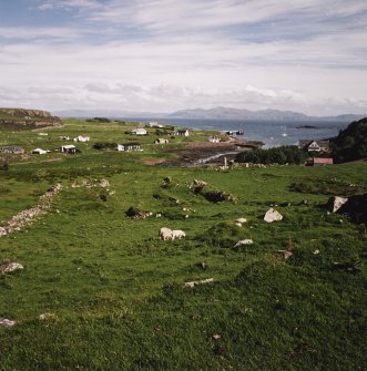 Muck, Sean Bhaile and A'Chill. Township, chapel and burial ground. View from NW, looking across to Port Mor.