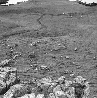 Eigg, Rubh' an Tangaird, Neolithic House. View from N.