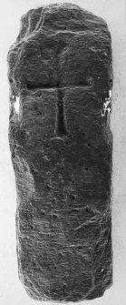 Eileach An Naoimh, cross marked stone (3).
General view of cross marked stone in NMAS, face B.