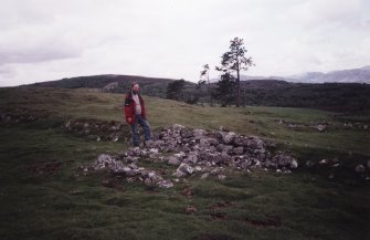 View of small buildings next to dyke, from NE.