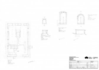 HES survey drawing: Charles Hill Battery, plan of engine room (1:50) and plans and sections of three searchlight emplacements (1:100)