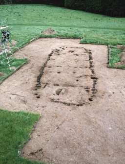 Site under excavation. Hi-spy view from SW with ranging poles.