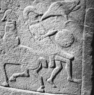 Aberlemno no 2, the Churchyard stone.
Detail of reverse of stone, showing slain warrior, preyed upon by buzzard