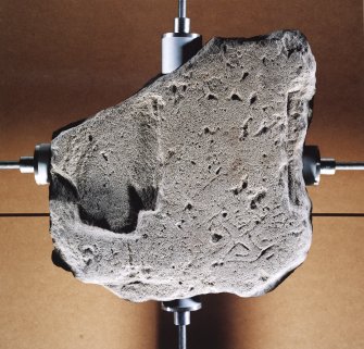 Face of cross-slab fragment (no.3), showing portion of cross-head. On display at Pictavia, Brechin.