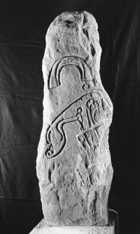 Flemington, Aberlemno, Pictish symbol stone, displaying horseshoe above Pictish beast symbol
