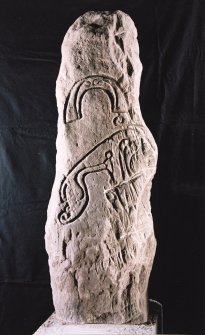 Flemington, Aberlemno, Pictish symbol stone, displaying horseshoe above Pictish beast symbol