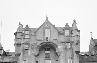 View of arched entrance in Seton Tower, Fyvie Castle, from South.
