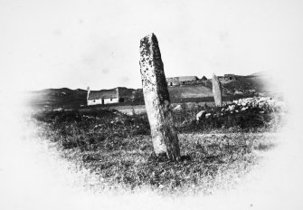 Colonsay, Lower Kilchattan, 'Fingal's Limpet Hammers', general view of standing stones.
Modern copy of historic photograph.