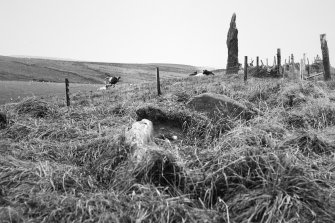Cairn and standing stone from N