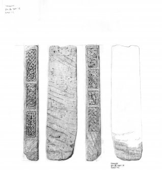 Govan 10 cross: pencil survey drawing showing faces D, A, B and C (no access to face C)