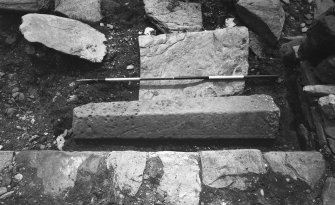 Bute, Inchmarnock, Remains of Chapel.
Coped tombstone in chancel (TB13) in situ.