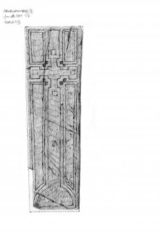 Abercrombie 3 recumbent cross slab: pencil survey drawing showing cross face