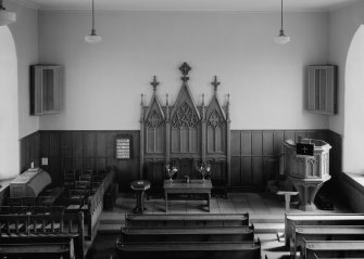 Interior view of Kilrenny Parish Church, Kilrenny, looking towards altar from the balcony.