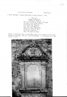 Notes and photographs relating to gravestones in Glen Corse Churchyard, Edinburgh, Midlothian.