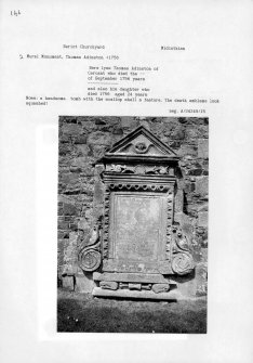 Notes and photographs relating to gravestones in Heriot Churchyard, Edinburgh, Midlothian.