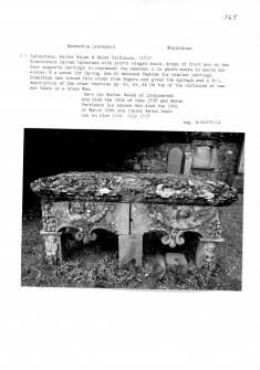 Notes and photographs relating to gravestones in Newbattle Churchyard, Edinburgh, Midlothian.