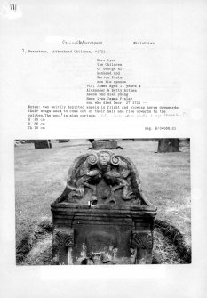 Notes and photographs relating to gravestones in Penicuik Churchyard, Edinburgh, Midlothian.