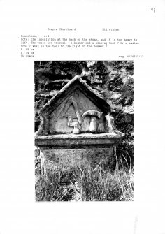 Notes and photographs relating to gravestones in Temple Churchyard, Edinburgh, Midlothian.