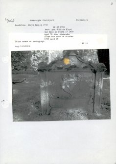 Photographs and research notes relating to graveyard monuments in Aberdalgie Churchyard, Perthshire. 	
