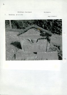 Photographs and research notes relating to graveyard monuments in Aberdalgie Churchyard, Perthshire. 	