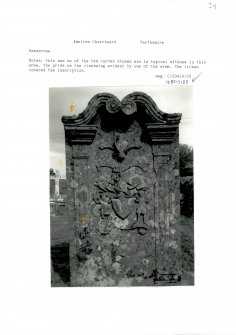 Photographs and research notes relating to graveyard monuments in Amulree Churchyard, Perthshire.		