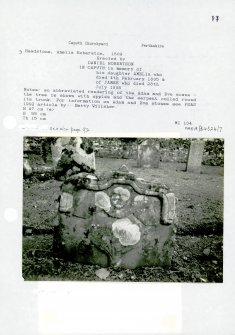 Photographs and research notes relating to graveyard monuments in Caputh Churchyard, Perthshire.		