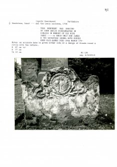 Photographs and research notes relating to graveyard monuments in Caputh Churchyard, Perthshire.		