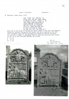 Photographs and research notes relating to graveyard monuments in Cargill Churchyard, Perthshire.		