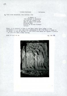 Photographs and research notes relating to graveyard monuments in Collace Churchyard, Perthshire.		