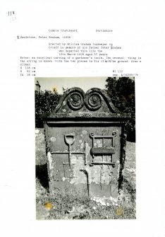 Photographs and research notes relating to graveyard monuments in Comrie Churchyard, Perthshire.			