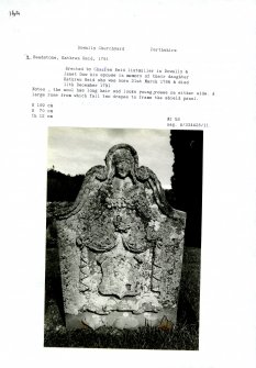 Photographs and research notes relating to graveyard monuments in Dowally Churchyard, Perthshire.		