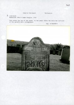 Photographs and research notes relating to graveyard monuments in Dowally Churchyard, Perthshire.		
