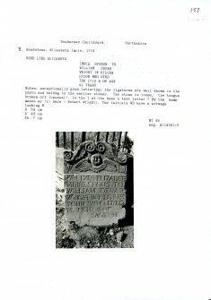 Photographs and research notes relating to graveyard monuments in Dunbarney Churchyard, Perthshire.		