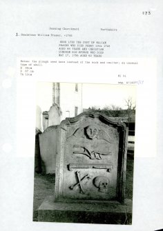 Photographs and research notes relating to graveyard monuments in Dunning Churchyard, Perthshire.		