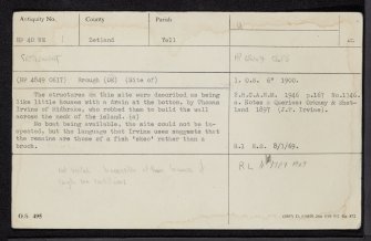 Yell, Gloup Holm, HP40NE 1, Ordnance Survey index card, Recto